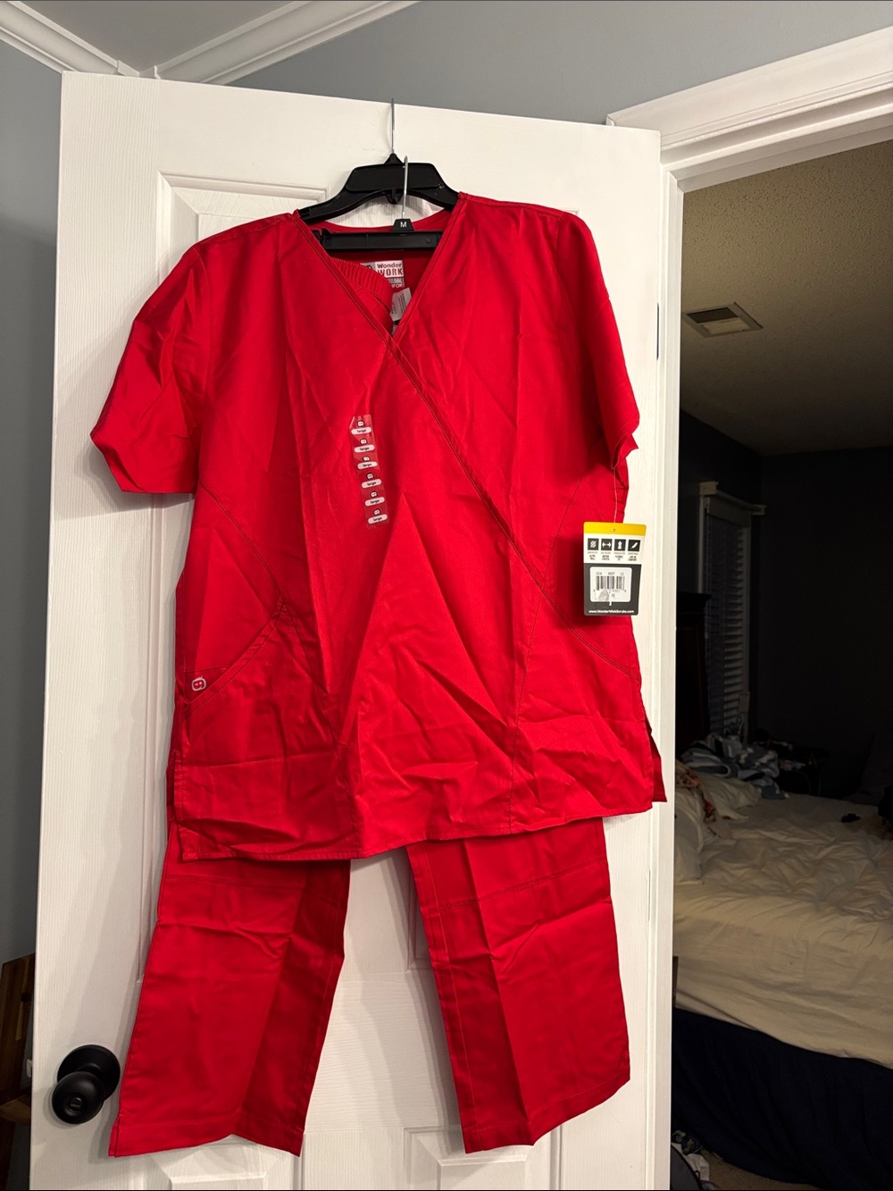 WonderWink Red Women's Scrub Set- V-Neck Top & Pants